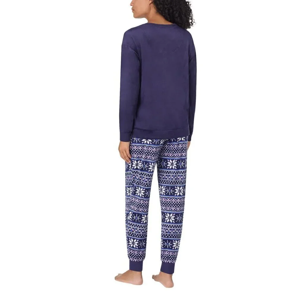 Nautica Womens 2-pc Pajama Set Snowflake Print Pants Henley Top Stretch Fleece